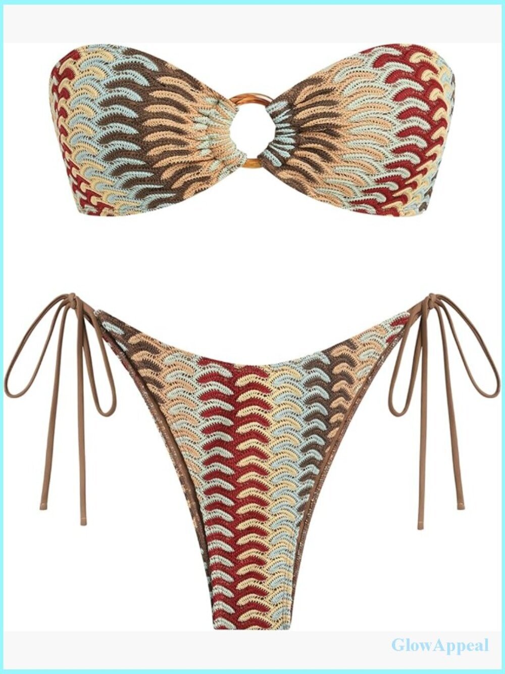Women's Bandeau Bikini Set Strapless Lace Back High Cut Two Piece Swimsuit
